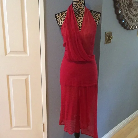 BCBGMaxAzria | Dresses | Bcbg Red Silk Halter Dress | Poshmark